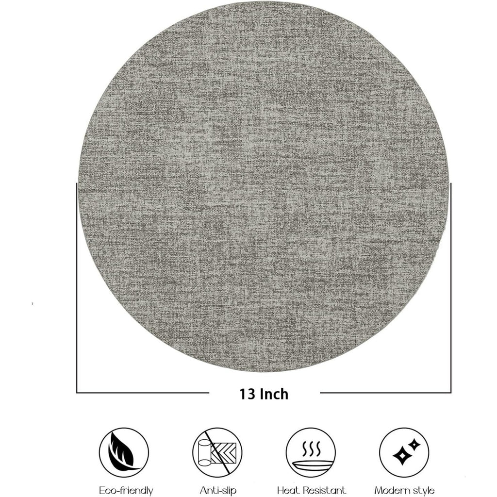 Round Placemats, Faux Leather, Set of 4, Light Grey