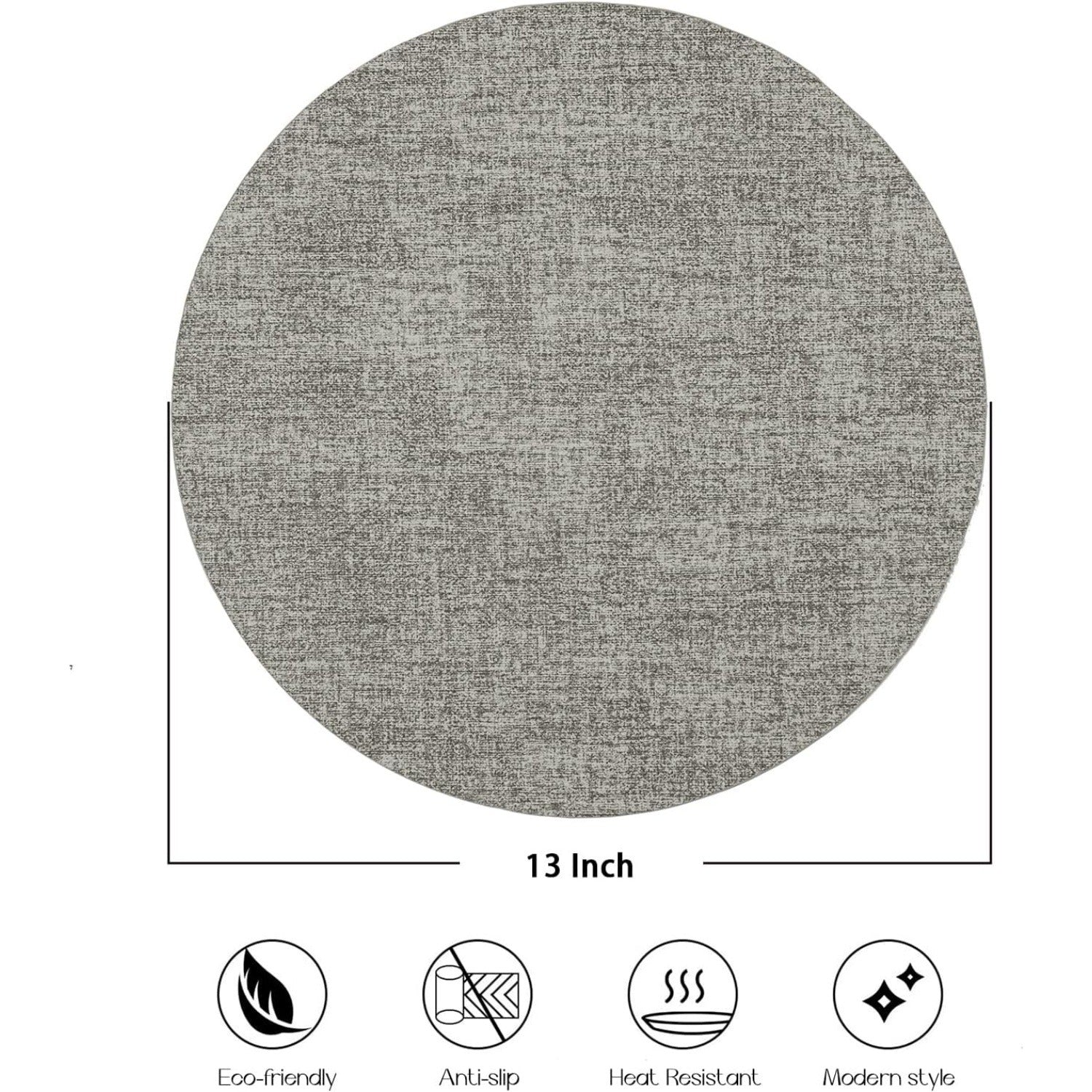 Round Placemats, Faux Leather, Set of 4, Light Grey