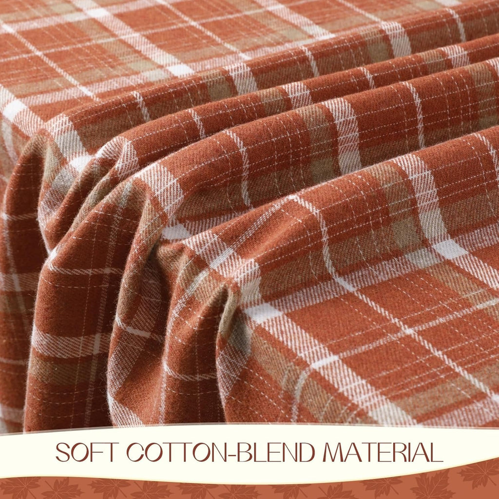 Orange Buffalo Plaid Tablecloth, Cotton Flannel, Washable