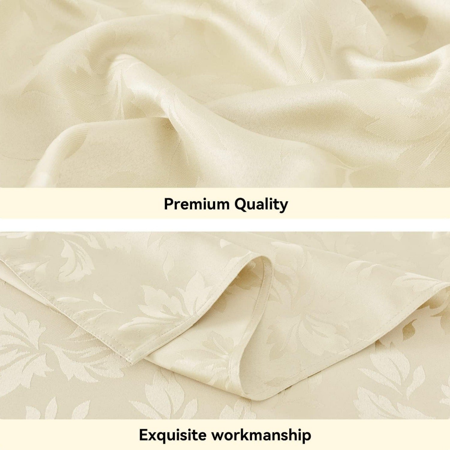 Jacquard Tablecloth, Damask Floral Pattern, Beige, Water Resistant